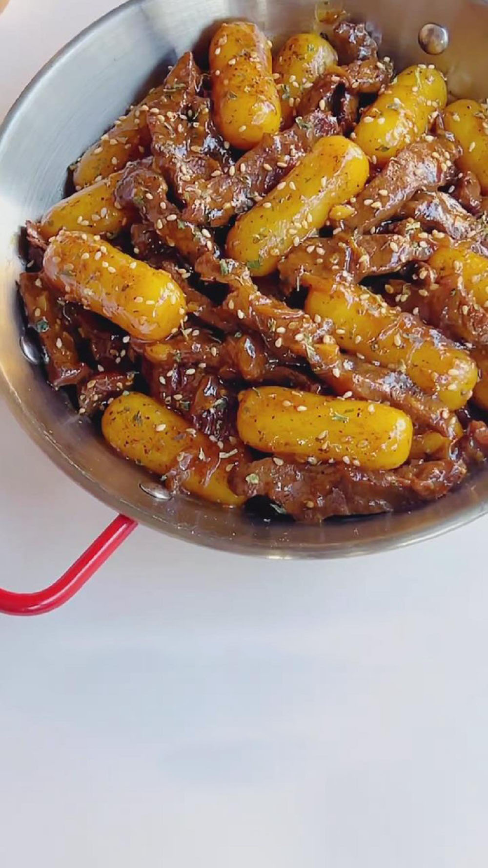 Pan Fried Rice Cakes with Steak