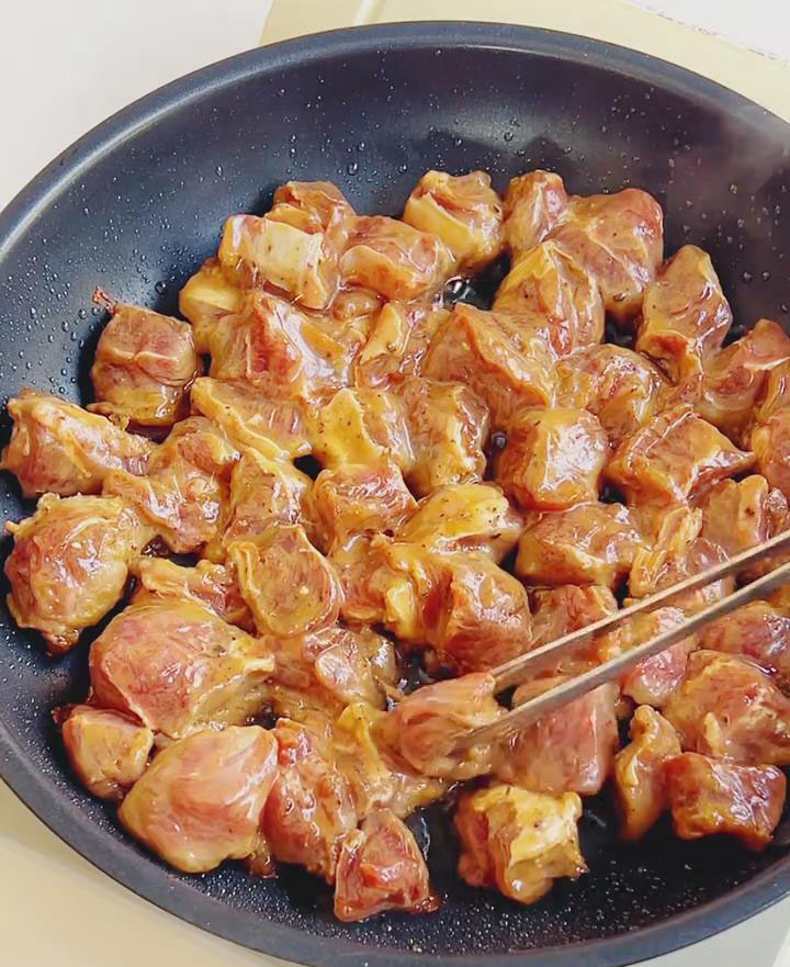 Sear beef cubes in a single layer