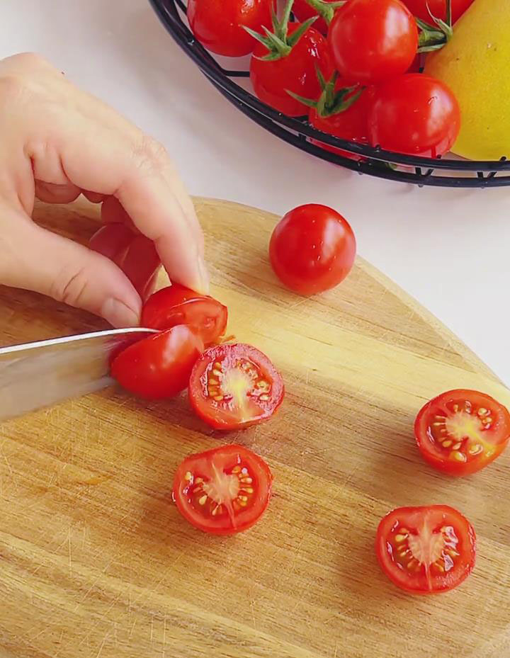 halve cherry tomatoes