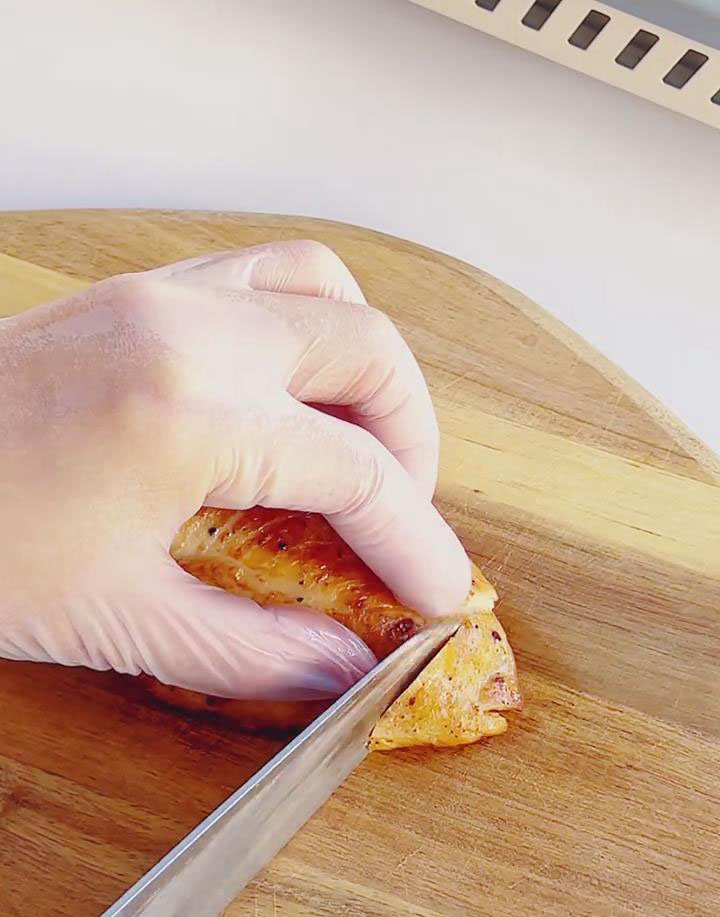 then slice the chicken into strips