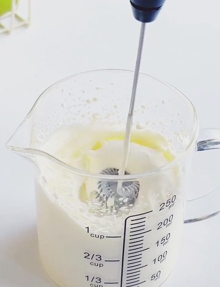 whip the cream on medium speed until stiff peaks form