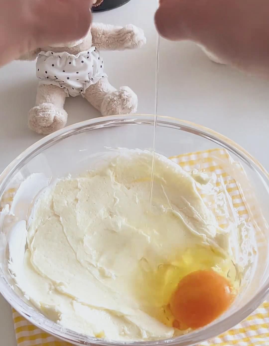 Add the three eggs one at a time