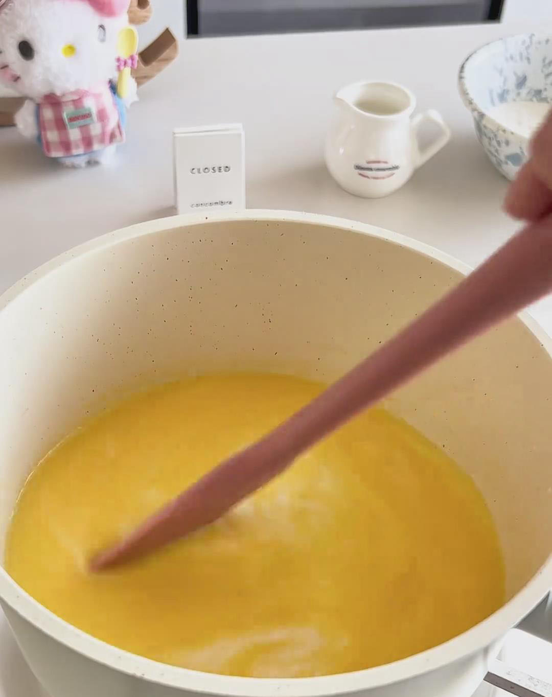 Heat on low, stirring until everything melts