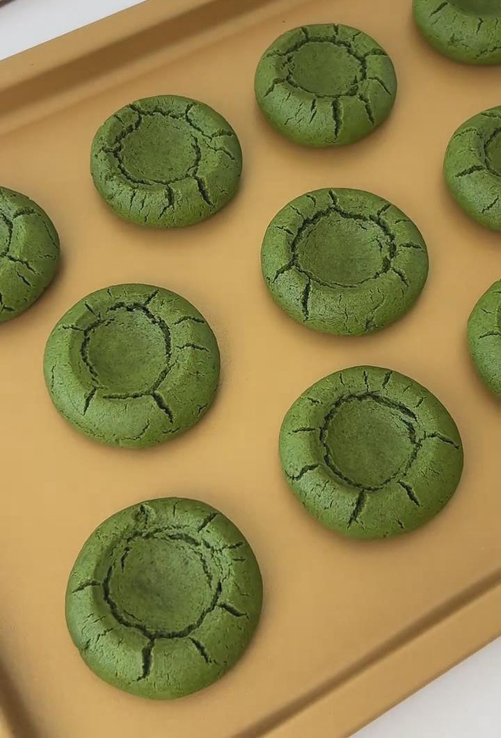 Matcha Cream Cheese Cookies after baking
