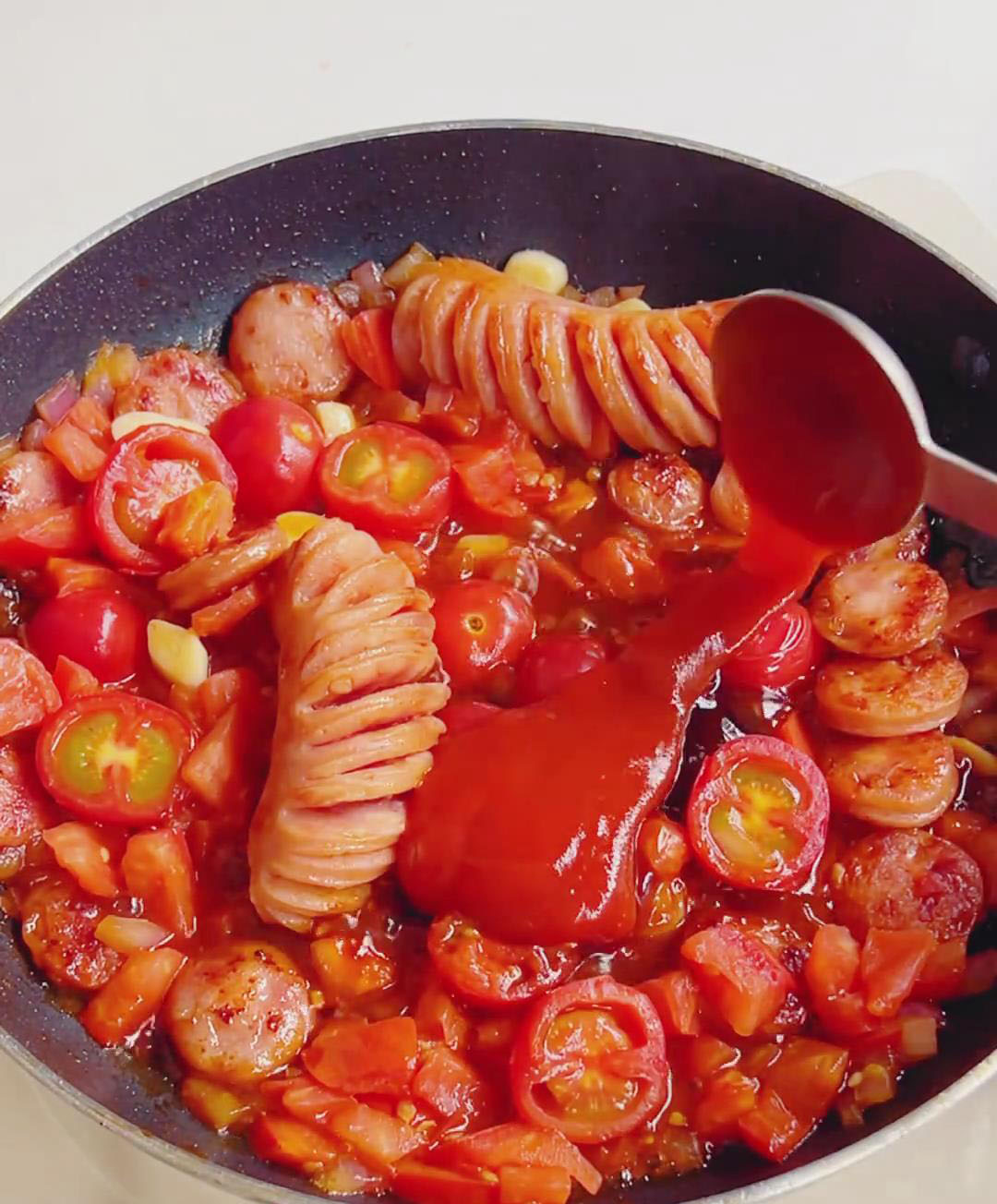 Season with soy sauce, oyster sauce, and tomato ketchup