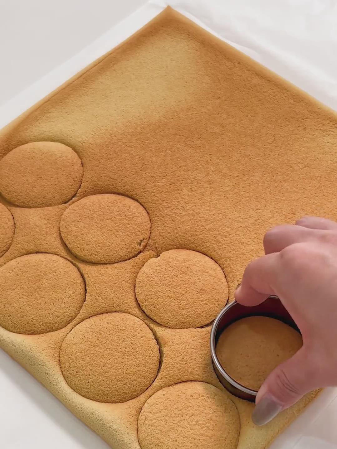 Use a large round cutter to cut 4–6 cake circles