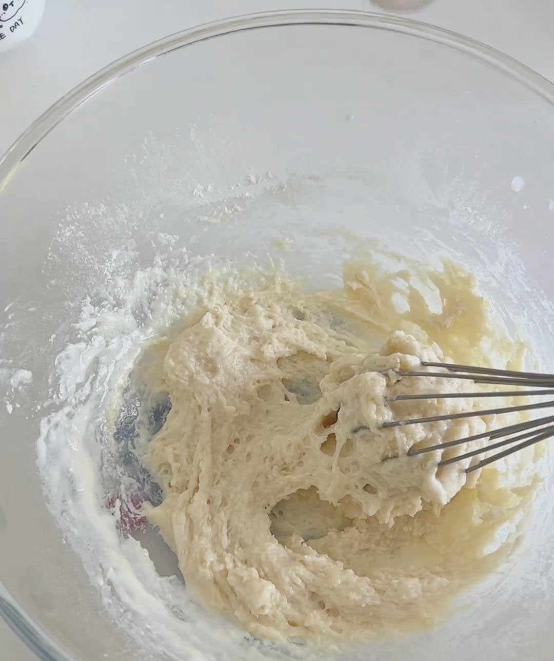 Use the whisk to gently stir until just combined and no dry flour remain