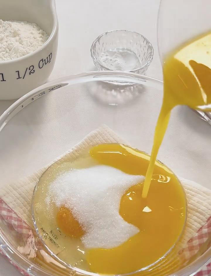 pour in the cooled, melted butter